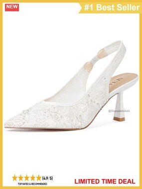 Lace Mesh Slingback Kitten Heel Pointed Toe Wedding Pumps